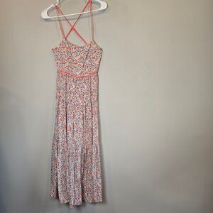 Aakaa Dress Maxi Tiered Ruffle Floral Open Tie Back Strappy Womens Small